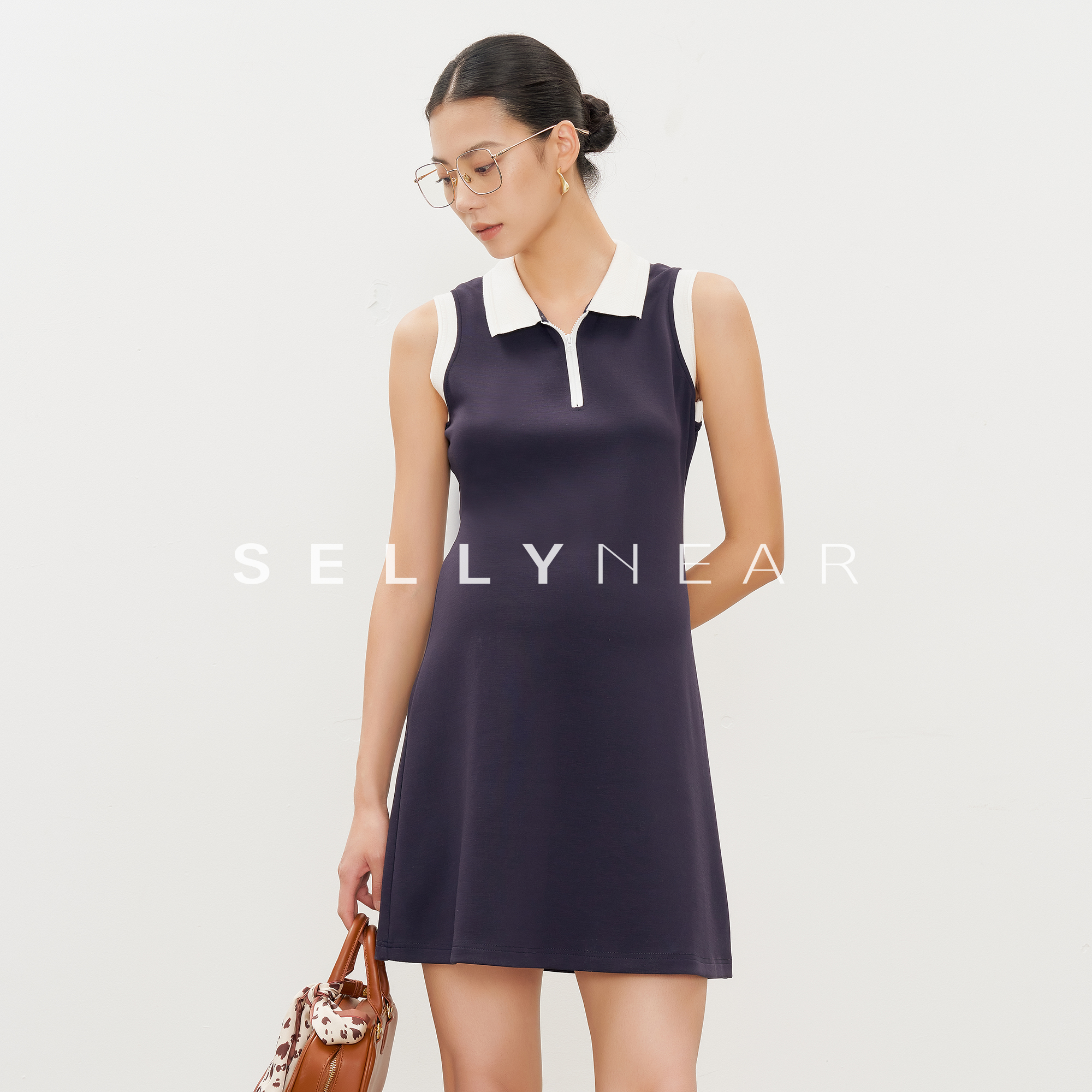 SELLYNEAR孕妇2025新款夏季背心裙时尚撞色POLO领无袖孕期连衣裙