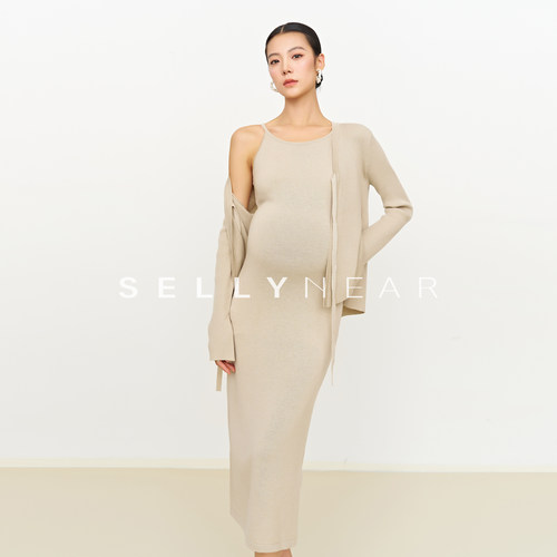 SELLYNEAR孕妇秋冬装套装时尚气质宽松针织吊带连衣裙开衫两件套