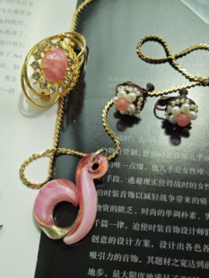 双面琉璃项链琉璃胸针琉璃珍珠耳夹vintage古董首饰