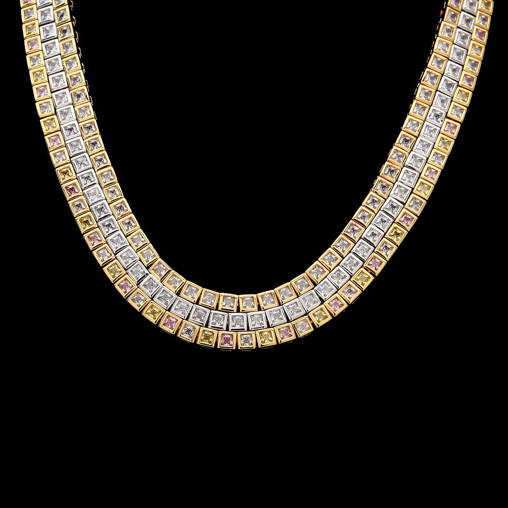 2019 Hip hop new pattern square zircon Tennis zircon Row Necklace colour zircon man Gold chainsin the Accessories/Fashion Jewelry, Necklace  category - from Buy2taobao.com to provide professional Taobao agent buy service