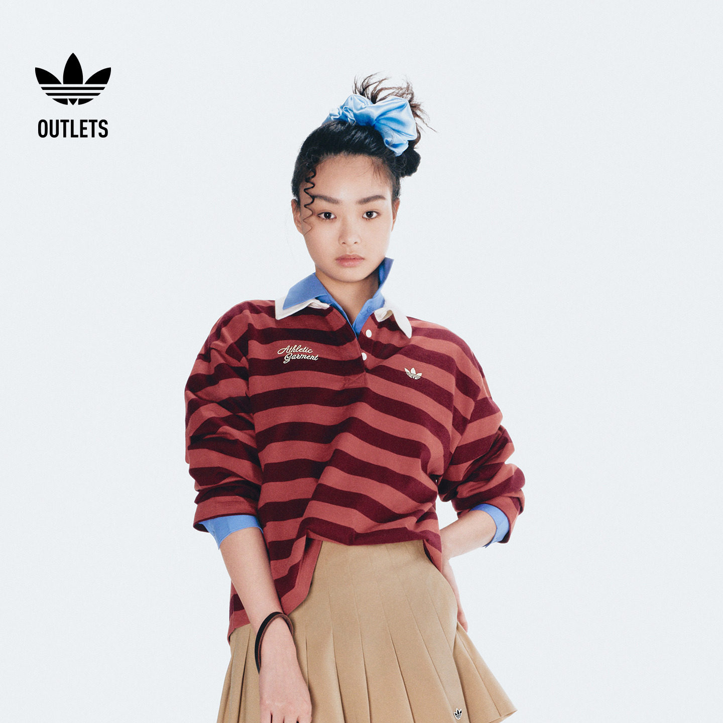 休闲舒适条纹纯棉运动长袖POLO衫女adidas阿迪达斯outlets三叶草