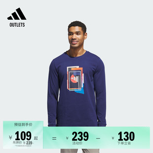 高尔夫运动纯棉圆领长袖 adidas阿迪达斯官方outlets T恤男装