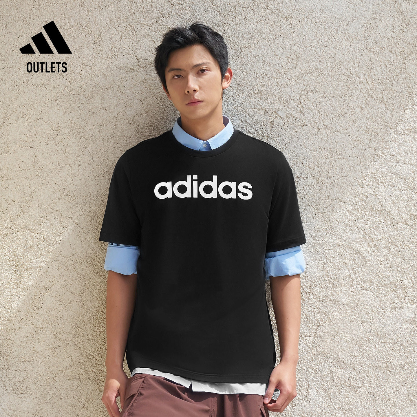 休闲纯棉上衣圆领短袖T恤男女情侣夏季adidas阿迪达斯轻运动