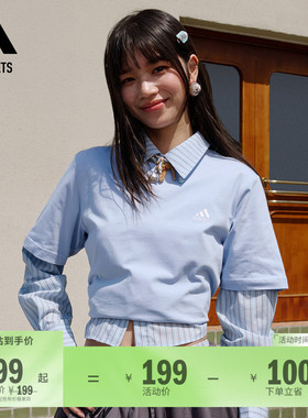 情侣款纯棉休闲上衣圆领短袖T恤男女adidas阿迪达斯轻运动