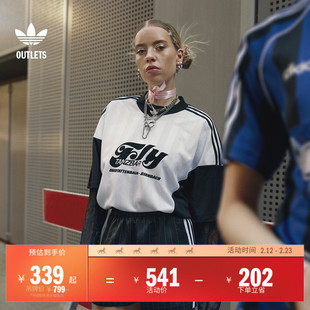 经典运动足球风蕾丝长袖球衣女adidas阿迪达斯官方outlets三叶草