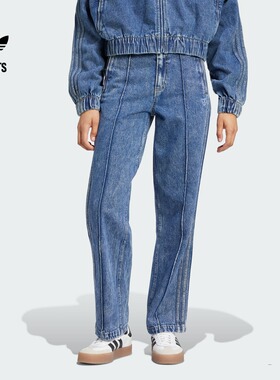 街头文化直筒牛仔运动裤女装adidas阿迪达斯官方outlets三叶草