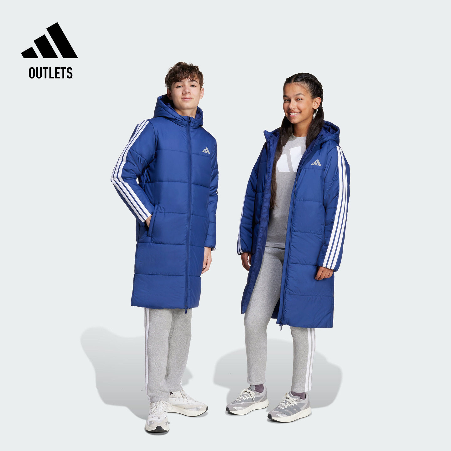 男女大童拒水防风中长款保暖连帽棉服秋冬adidas阿迪达斯轻运动