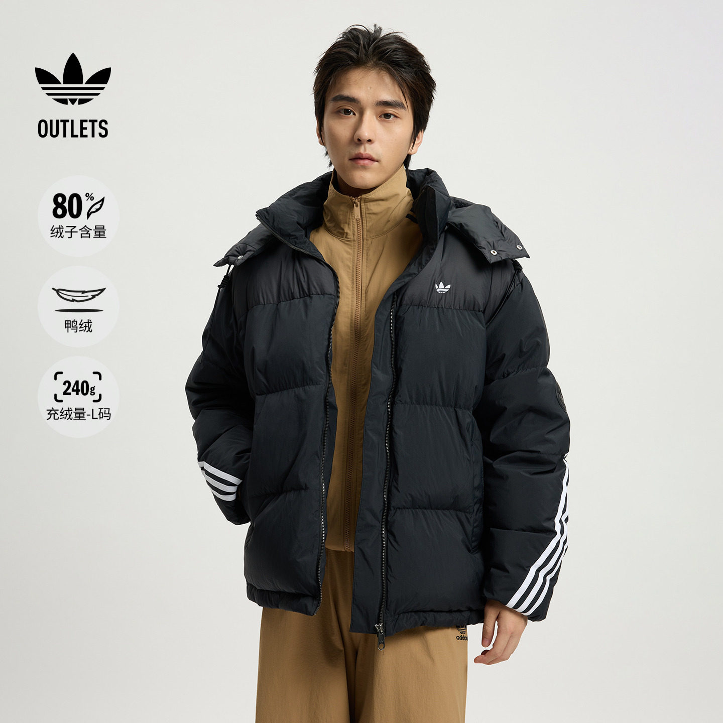 保暖宽松舒适鸭绒连帽羽绒服面包服男秋冬adidas阿迪达斯三叶草