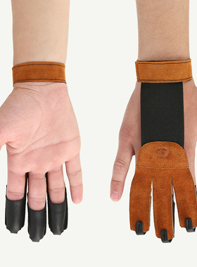 德国熊爪100019 射箭手套黑色牛皮棕色三指手套 2023新款甄选