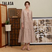 TALASA商场同款 丝棉印花连衣裙2023年秋新款 宽松显瘦设计感茶歇裙