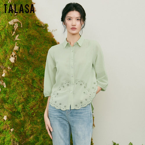 TALASA宽松纯棉刺绣衬衫百搭