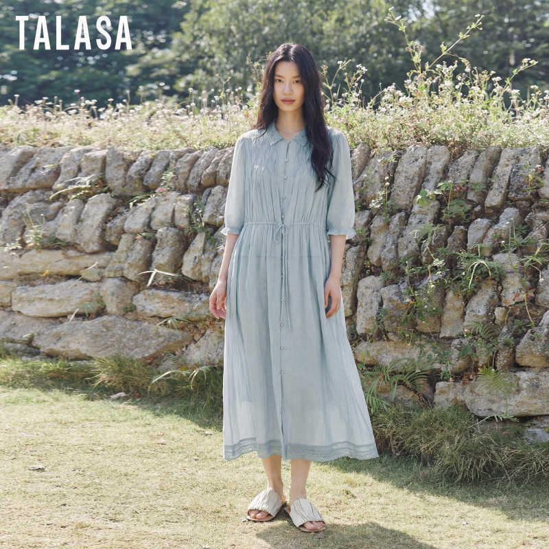 TALASA商场同款棉法式风衣式两件套连衣裙女2026年夏收腰显瘦文艺