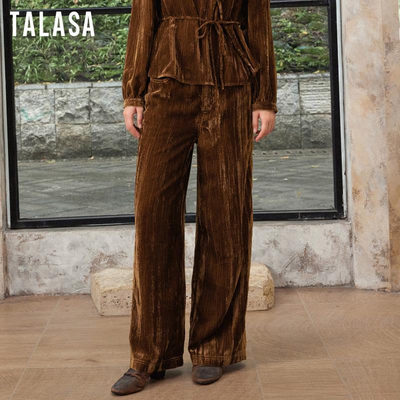 阔腿长裤休闲裤TALASA丝绒高腰