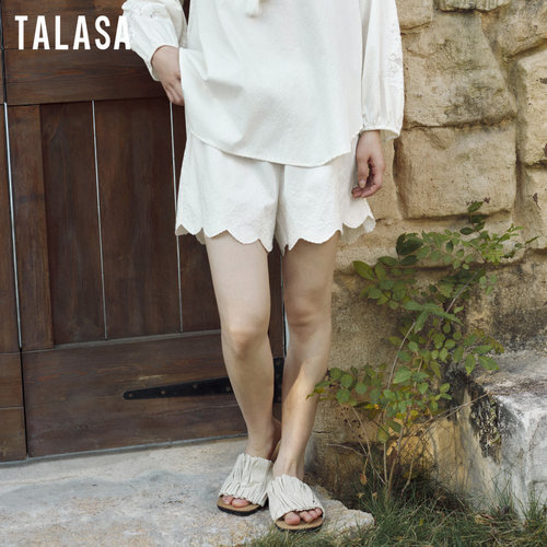TALASA棉睡裤女3分刺绣可外穿