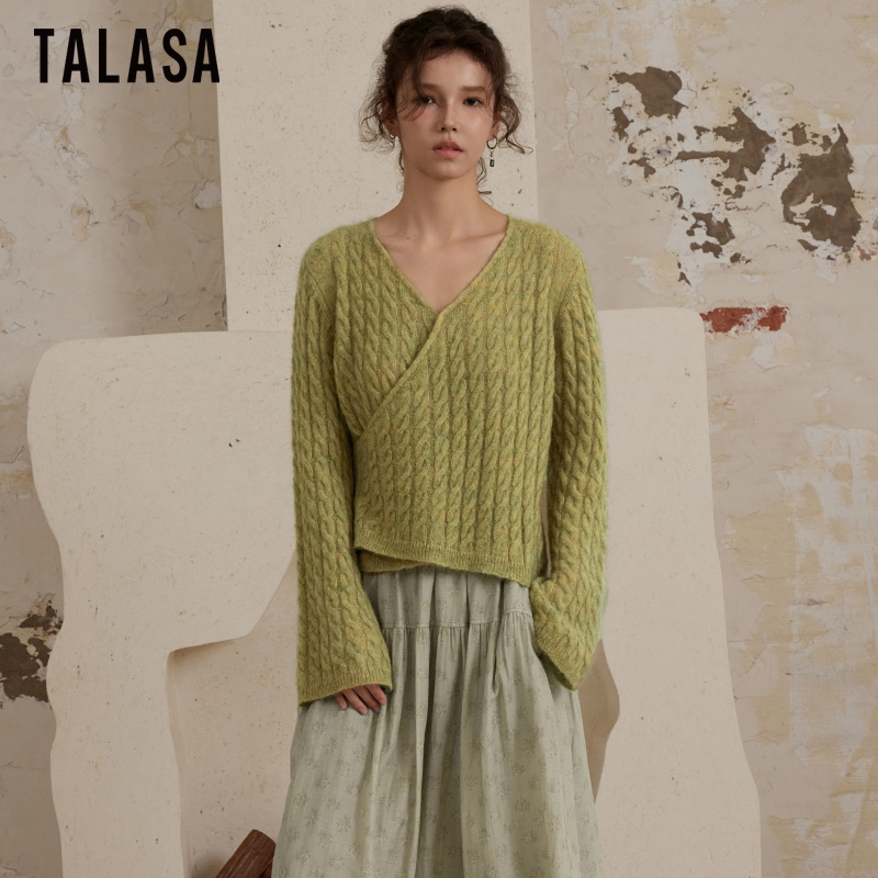 TALASA羊毛V领套头马海毛毛衣
