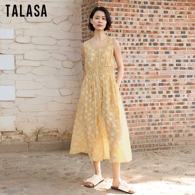 TALASA天丝立体提花收腰宽松长裙