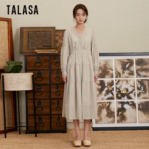 TALASA复古拼接A字纯棉设计感