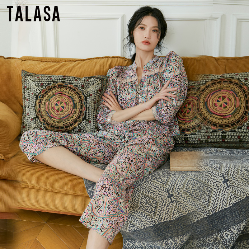 高腰家居服TALASA九分裤印花纯棉