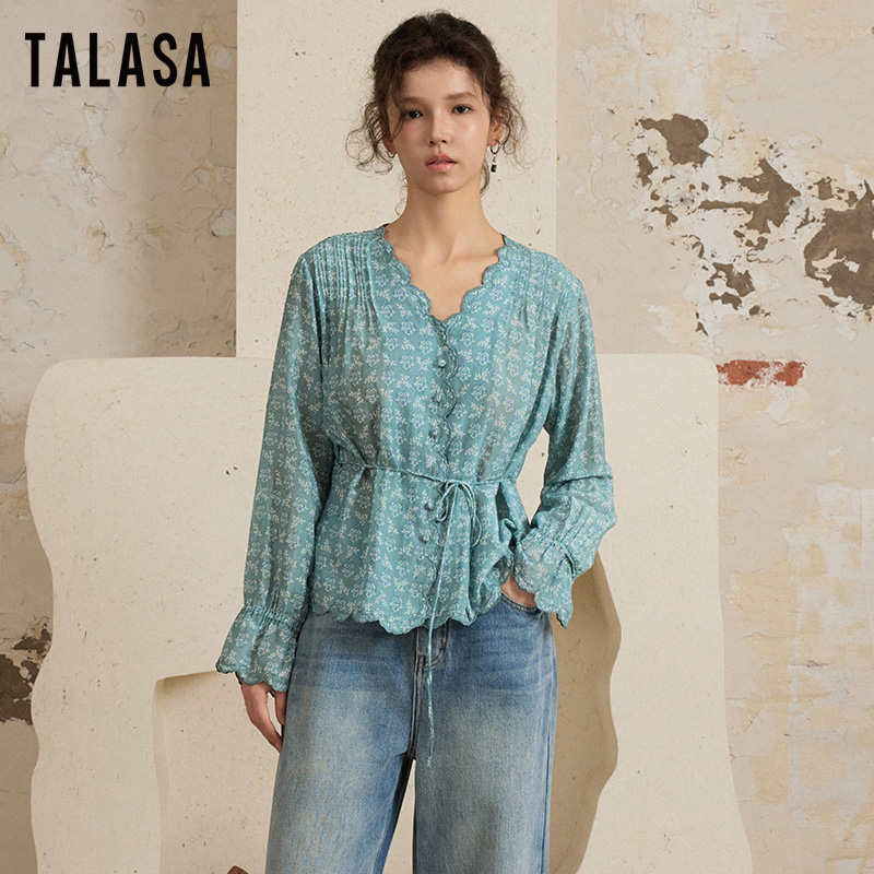 TALASA复古丝棉印花衬衫设计感