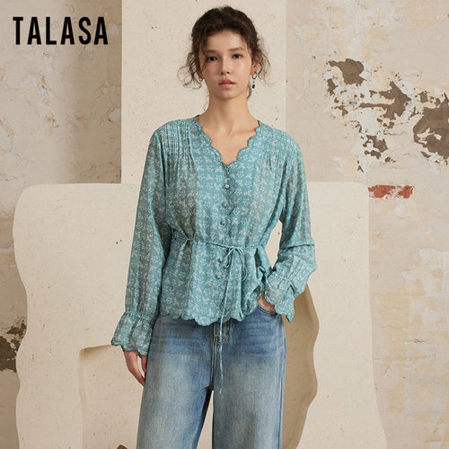 TALASA复古丝棉印花衬衫设计感