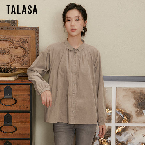 TALASA宽松百搭纯棉日式圆领衬衫