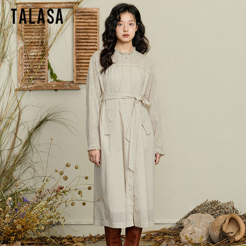 TALASA复古蕾丝拼接设计纯棉长裙
