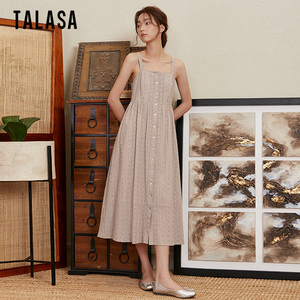 TALASA商场同款纯棉重工刺绣吊带连衣裙2023年秋新款宽松优雅气质