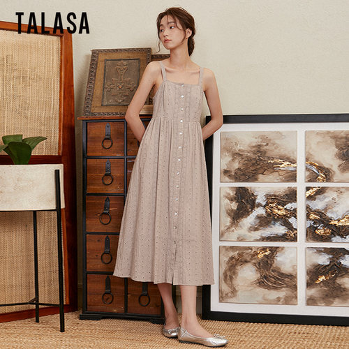 TALASA优雅吊带裙纯棉重工刺绣