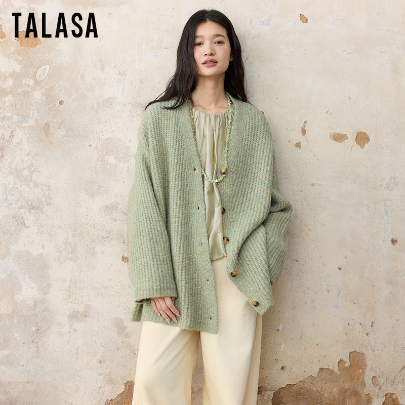 TALASA羊毛开衫系扣毛衣外套宽松