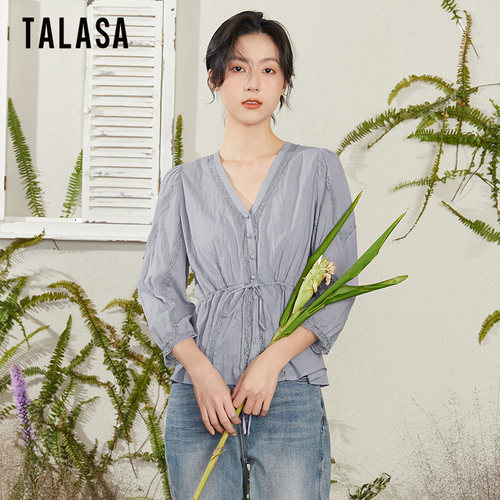 TALASA修身百搭纯棉收腰显瘦衬衫