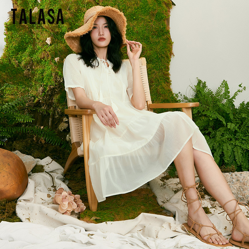 TALASA优雅气质娃娃裙棉刺绣设计