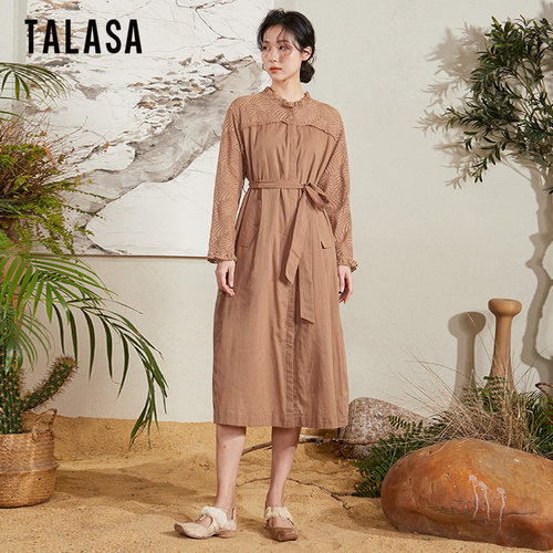 TALASA设计感衬衫裙纯棉拼接显瘦