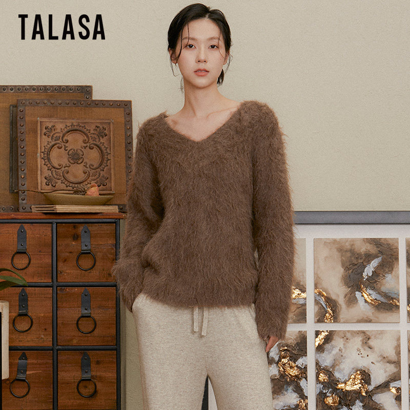 TALASA羊驼毛软糯毛衣女2026年冬新款两穿设计慵懒风气质宽松复古