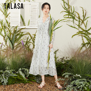 TALASA印花两件套连衣裙2026年春夏新款法师复古优雅设计收腰长裙