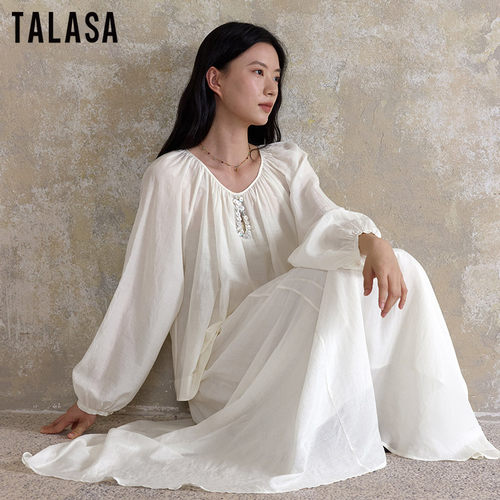 TALASA丝棉娃娃衫女春夏复古