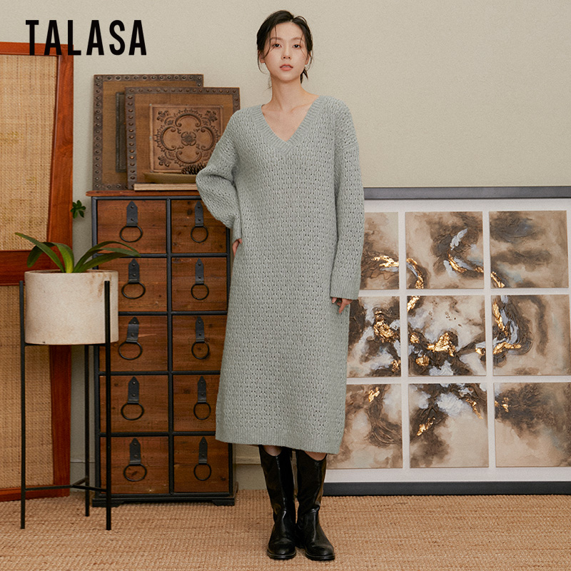 TALASA慵懒风羊毛毛衣连衣裙