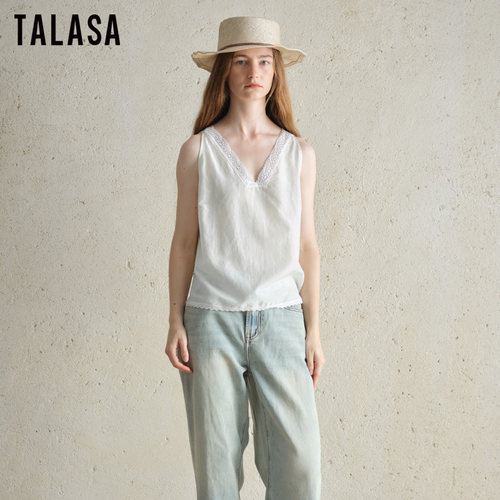 TALASA丝棉V领蕾丝拼接背心女