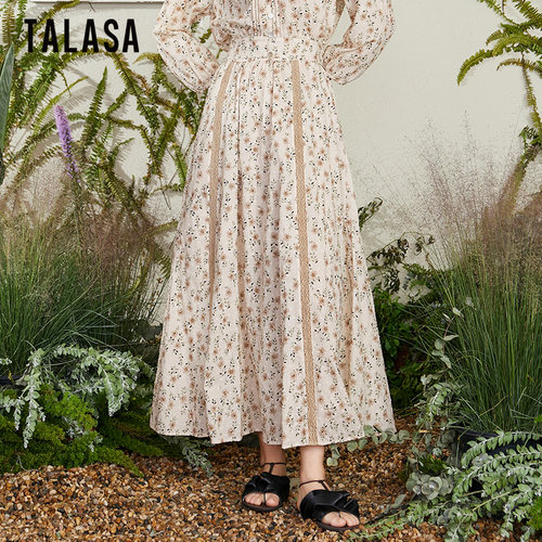 TALASA印花高腰显瘦优雅长大摆裙