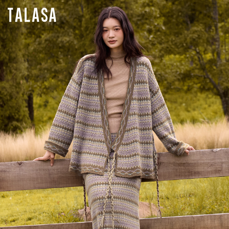 TALASA羊毛提花开衫系带设计