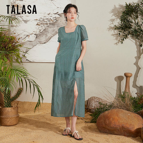 TALASA修身A字裙丝棉印花收腰