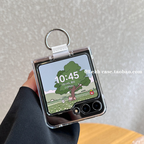 新款透明指环扣适用三星zflip6手机壳磨砂简约galaxyzflip5折叠屏手机套w24 flip3男女款手提挂扣保护套