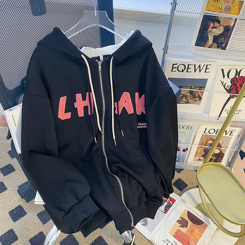 实拍 100涤 提花400克 【自有设计放心上】薄款卫衣女刺绣2023春