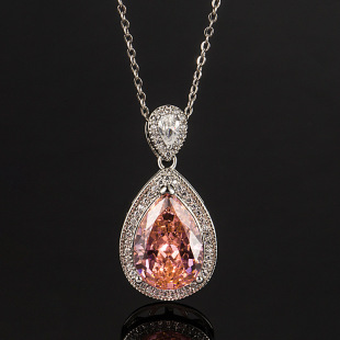 奢华高端设计帕帕拉恰高碳钻水滴吊坠彩宝超闪冰花切梨形项链百搭