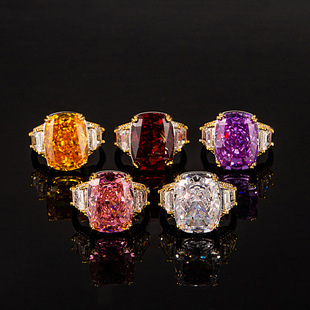 精工超大爆闪肥长方帕帕拉恰戒指豪镶奢华高碳钻紫锂辉冰花切戒指