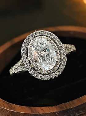 冰花切仿真莫桑钻高碳钻满钻戒指