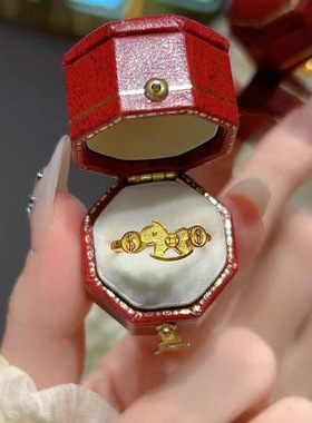 新中式古法金工艺马上有钱戒指女