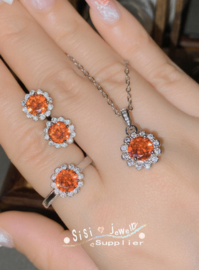 小巧太阳花彩宝项链戒指耳钉饰品