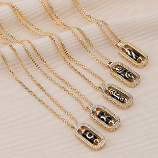 老铺黄金古法手工项链小众百搭天珠吊坠珐琅钻石转动款锁骨链新款