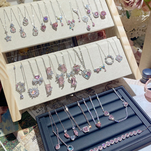 奢华高端设计法式公主粉宝石系列项链女闪钻高级名媛常备款项链集