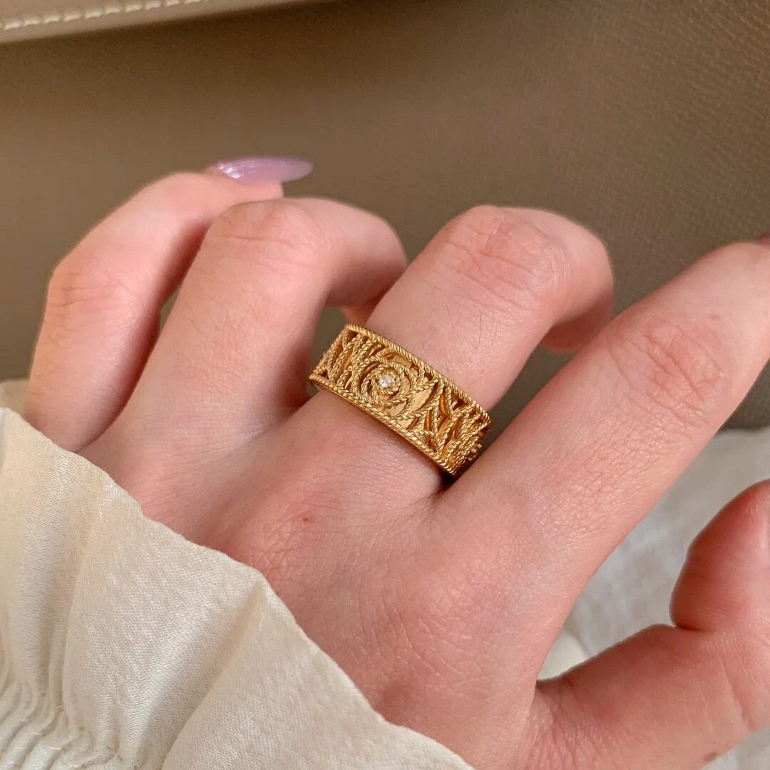 法式极繁老花戒藤编玫瑰花戒指女